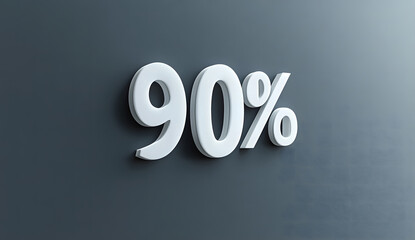 90 percent 3d metal text isolated on white, 3d render illustration design