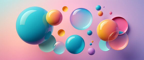 A futuristic, stylized set of cut-out geometric shapes, each a vibrant, gradient bubble, suspended in mid-air without any background, creating a mesmerizing, abstract, 3D-like effect .
