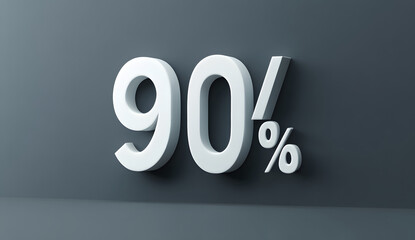 90 percent 3d metal text isolated on white, 3d render illustration design