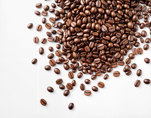 Coffee beans falling in the air isolated on a white background. Coffee beans flying.