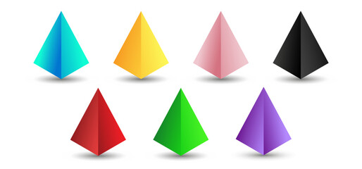Set of vector square pyramids with gradients and shadow for game, icon, package design, logo, mobile, ui, web, education. 3d pyramid on a white background. Geometric figures for your design.