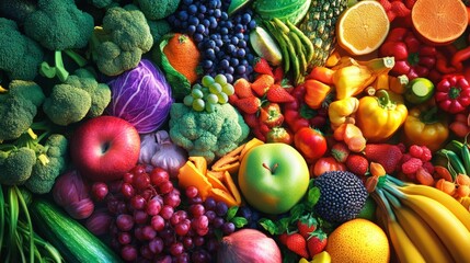 Vibrant Assortment of Fruits and Vegetables A Colorful Display of Essential Nutrients for Optimal Health and Well-being