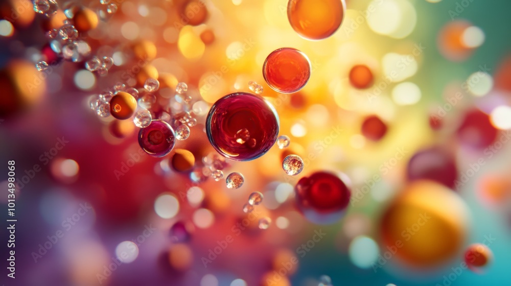Wall mural vibrant spheres of color in a colorful abstract background representing the flow of nutrients in the