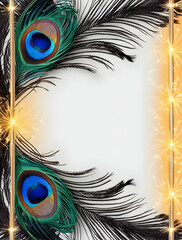 Obraz premium 3D Peacock Feather and Sparkler Border Frame with Center Copy Space for Celebrations - Vibrant Design Icons Perfect for Festive Announcements
