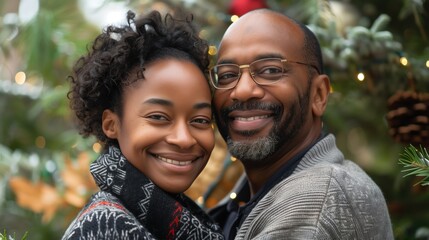 A happy Black couple embraces, radiating joy and warmth during the Kwanzaa celebration