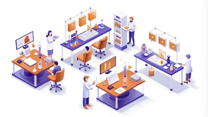 A team of scientists working in a lab, conducting experiments and research.  They are wearing lab coats and using various equipment.