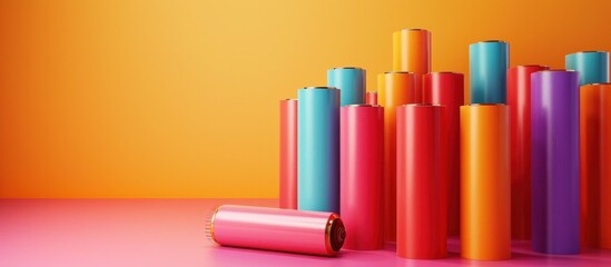 Obraz premium Assortment of various colorful paper rolls in a creative studio setting ideal for graphic design branding marketing and advertising purposes