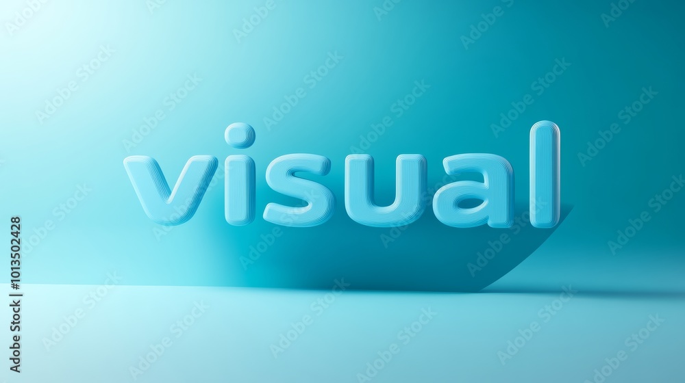 Poster 3d text of the word 'visual' on a blue background in an abstract composition