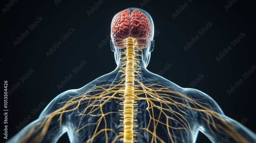 Aufkleber human nervous system 3d render, showing the complex neural structures for use in medical, educationa