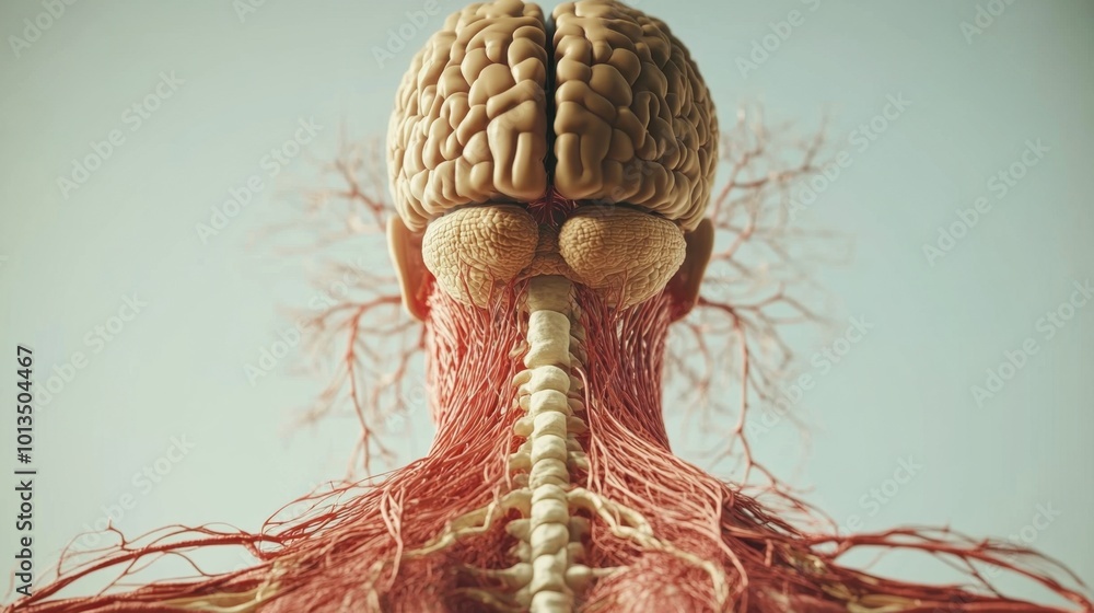 Aufkleber human nervous system 3d render, showing the complex neural structures for use in medical, educationa