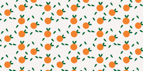 Cute pattern with orange fruit and leaves motif