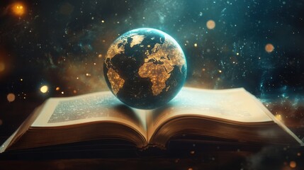 International Literacy Day concept with a symbolic book and globe design, promoting literacy awareness across the world.