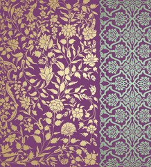 wedding card design, traditional paisley floral pattern , royal India	