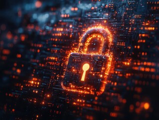 padlock symbolizing internet cybersecurity depicted with digital elements and binary code in the background representing the importance of online safety and protection in the digital age