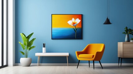 Modern Coastal Living Room with Artwork and Green Velvet Sofa.