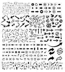 arrow icon collection for direction. large arrows collection (solid fill). grungy, thin line, fill, cartoon, hand drawn, doodle, painted etc style arrows big collection. vector eps arrows isolated.