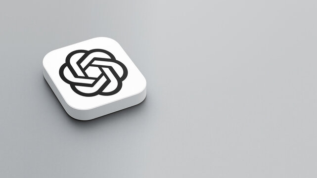 An icon of the Chat GPT logo on a gray background, a white square with rounded corners, a minimalistic design, 3D rendering.