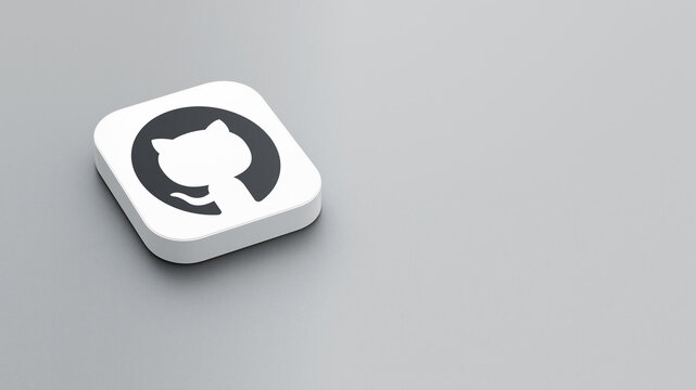 An icon of the GutHub logo on a gray background, a white square with rounded corners, a minimalistic design, 3D rendering.