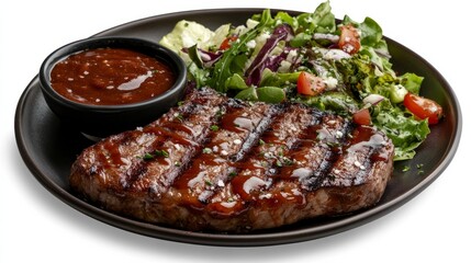 Grilled Steak with BBQ Sauce and Salad - Delicious Dinner Recipe