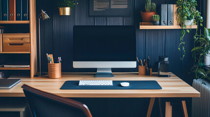Elegant Office Desk Setup with Stylish Decor