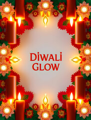 3D Glowing Diwali Candles & Floral Patterns Creating Festive 'Diwali Glow' Frame for Celebratory Copy Space � Vibrant Celebration Design