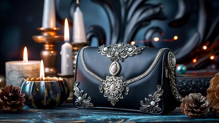 Luxury evening bag displayed in a sophisticated setting