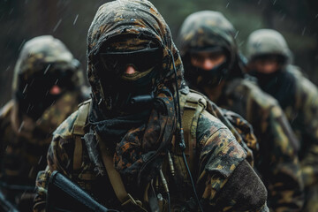 Special forces men in camouflage uniforms. Military concept.