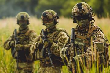 Fototapeta premium Special forces men in camouflage uniforms. Military concept.