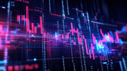 Fototapeta premium Stock market growth chart with a focus on rising candlestick bars and numerical data, symbolizing financial success in trading and investment.
