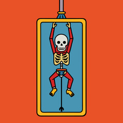 Reverse hanging human skeleton