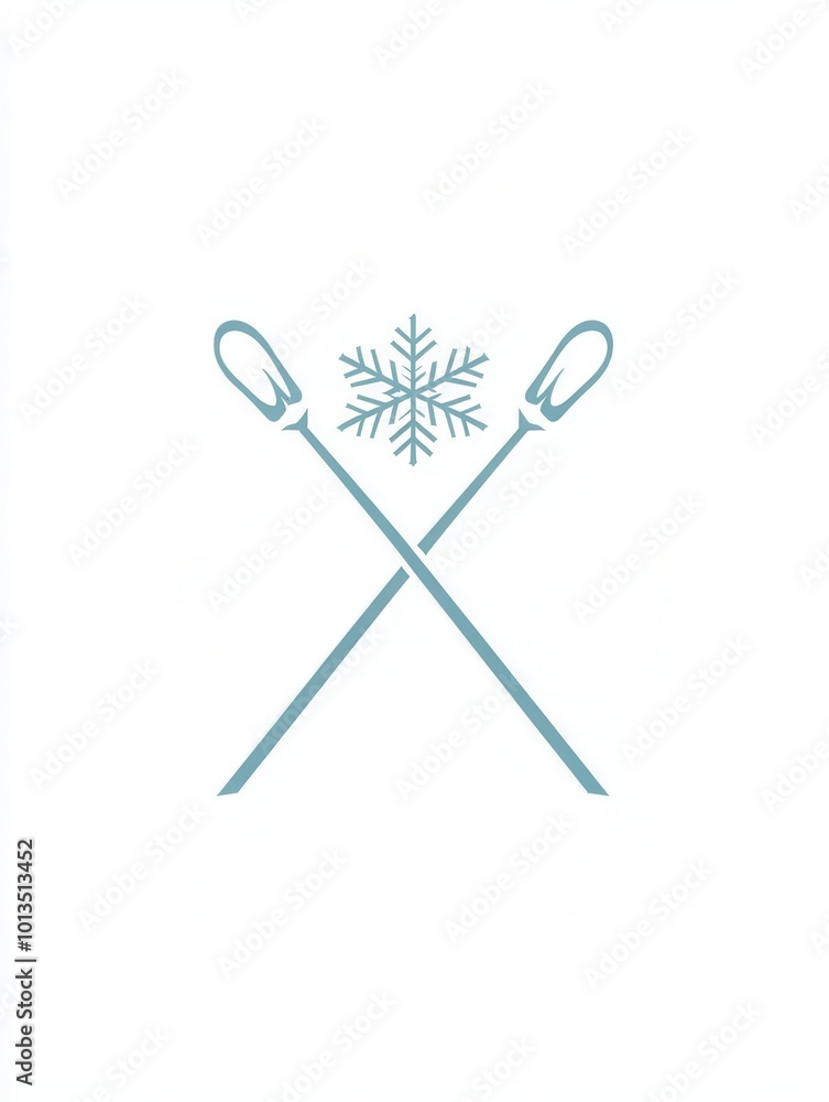 Poster a distinctive logo showcasing a snowflake symbol along with two crossed ski poles, ideal for winter 
