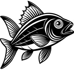 Red snapper isolated vector illustration. Fishing logo of red snapper. Fishing emlem for company or sport club. Marine theme background.