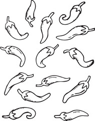 Chili pepper hand drawn set isolated on white background