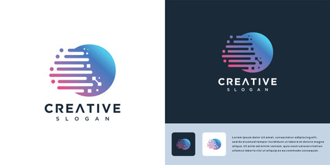 Letter O digital technology logo design template