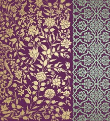 wedding card design, traditional paisley floral pattern , royal India	
