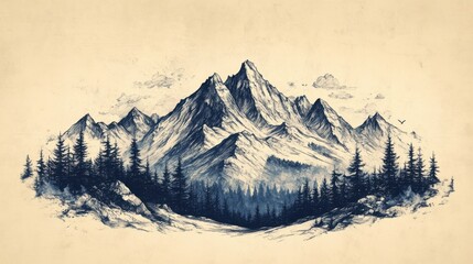 Obraz premium Majestic Mountain Landscape: Serene Watercolor Painting with River