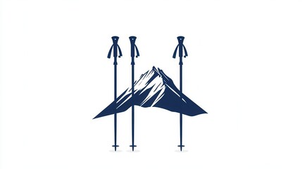 A logo with ski poles positioned upright alongside a stylized mountain, representing winter sports and alpine activities. Generative AI
