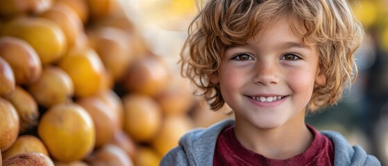 Happy Boy Surrounded by Fresh Tomatoes at Local Market