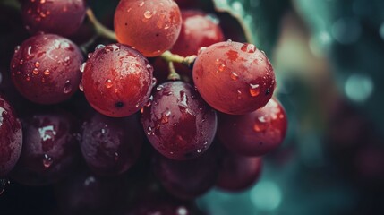 Lush Vine-Ripened Grapes, close-up of plump, juicy grapes on the vine, vibrant colors, inviting freshness, natural beauty in organic setting