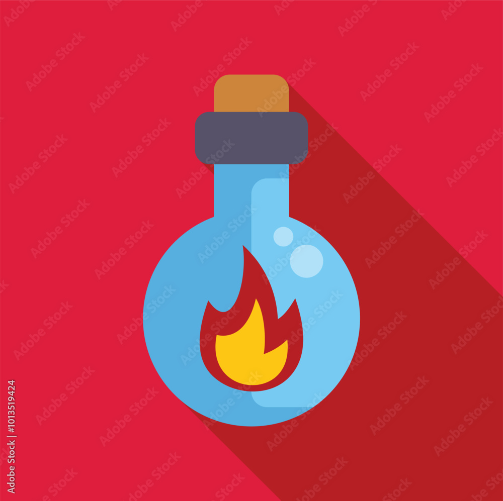 Poster blue laboratory flask containing a burning chemical substance, creating a powerful visual representa