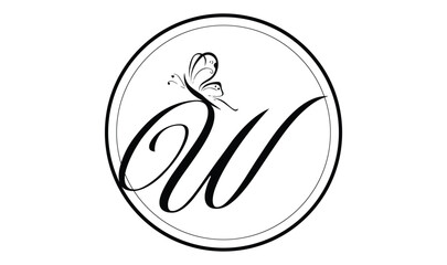 letter W logo design with butterfly illustration logo concept