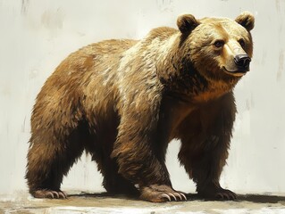 Obraz premium realistic portrayal of a majestic brown bear standing on a neutral background showcasing its powerful build and natural beauty evoking a sense of respect for wildlife