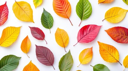 Obraz premium A vibrant collection of colorful leaves in various shapes and sizes, showcasing the beauty of nature and the changing seasons.
