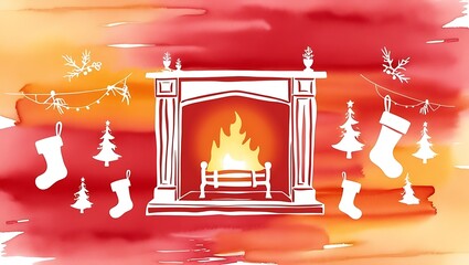 several branches of a Christmas tree with garland. Advertising for books, illustrations and cartoons.