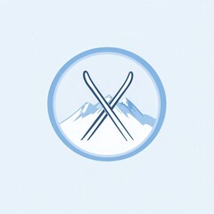 A logo design featuring two crossed skis set against stylized snowy mountains, ideal for winter sports branding and promotion. Generative AI