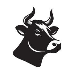 Cow Head Logo Icon Symbol Silhouette Vector Clip Art Isolated on White Background