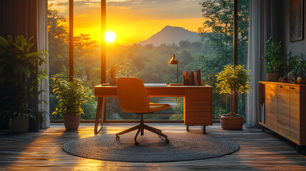 A minimalist Feng Shui office desk in a peaceful home