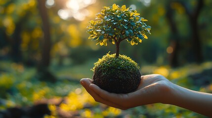 Holding a Green Tree on a Lush Earth Surface