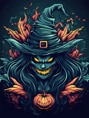 Scary Halloween Graphic in Flat Color Design