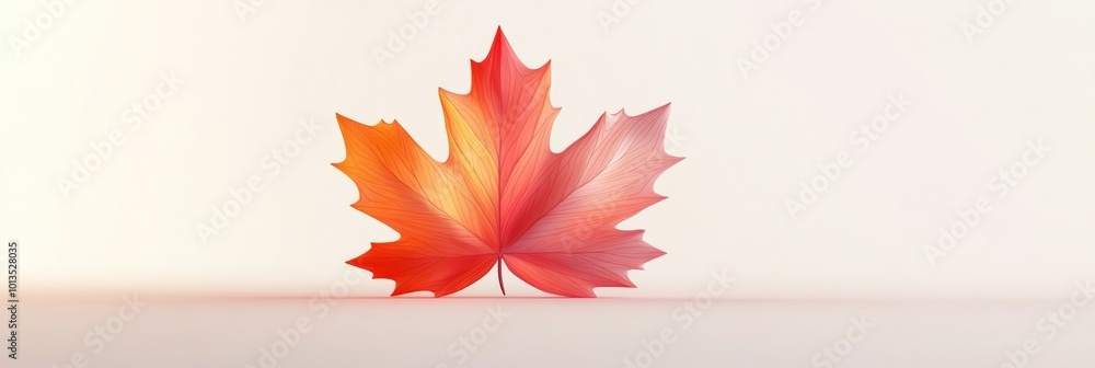 Poster a minimalist 3d representation of a maple leaf icon in shades of red and orange, isolated on a soft 